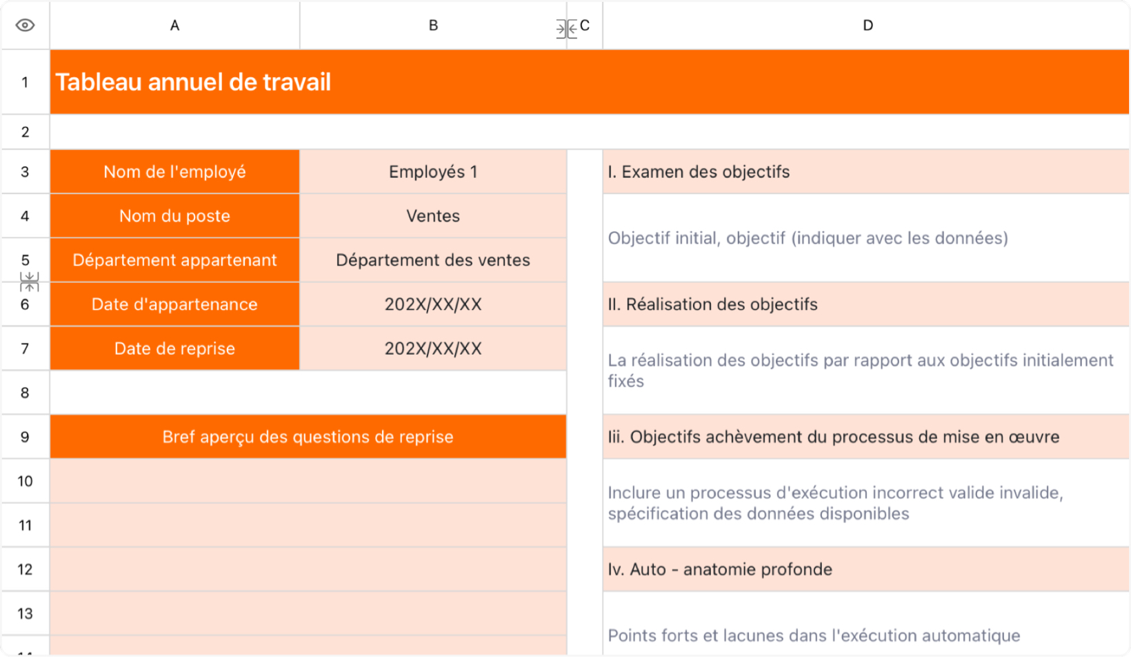 Tableau annuel de travail
